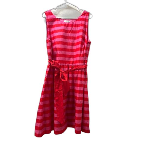 Garnet Hill Dress Women's size 18 Pink Red Stripe Valentine's Day Fit & Flare - Picture 2 of 5